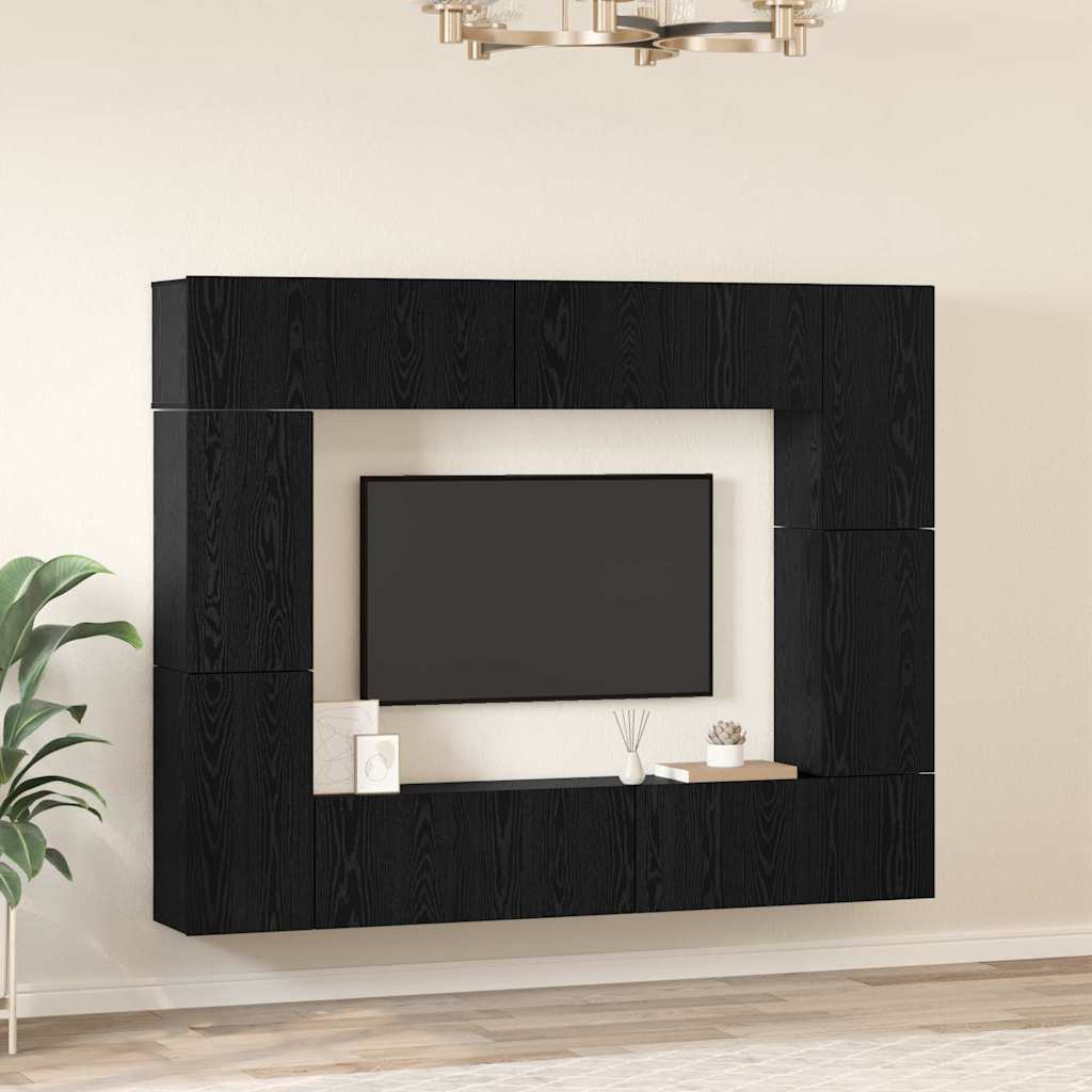 Set TV komoda Zidne 8 pcs Crni hrast Konstruirano drvo
