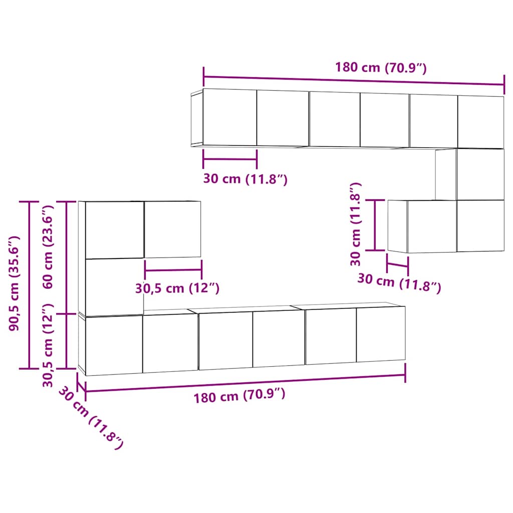 Set TV komoda Zidne 10 pcs Staro drvo Konstruirano drvo