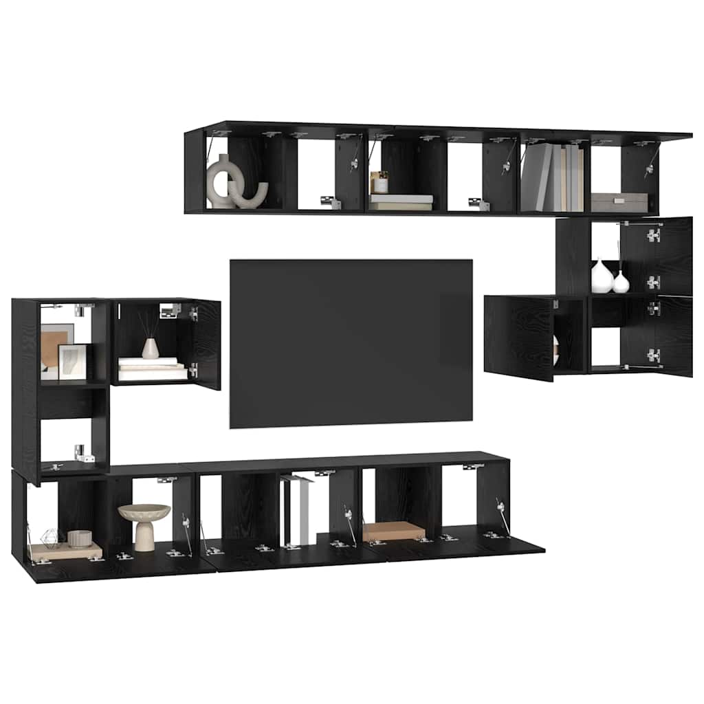 Set TV komoda Zidne 10 pcs Crni hrast Konstruirano drvo