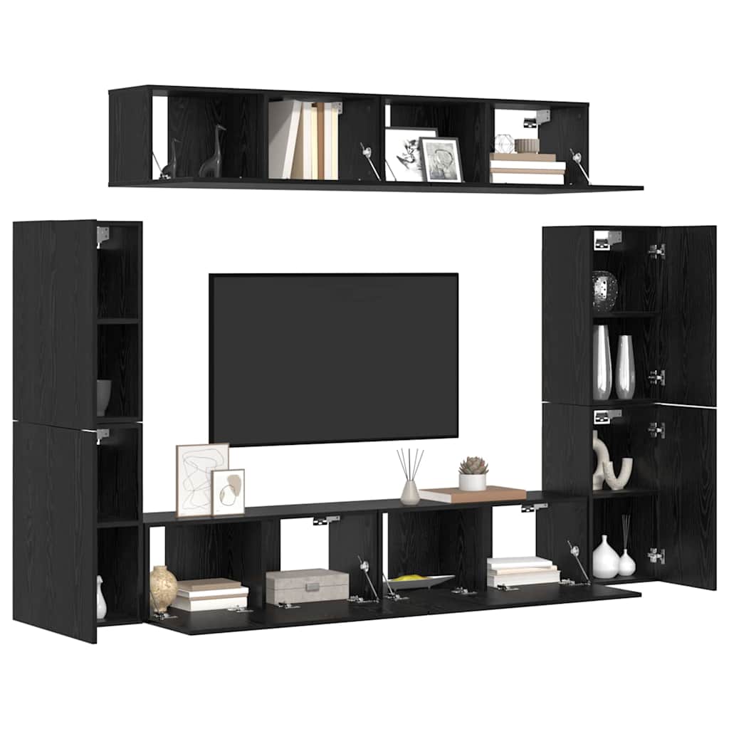 Set TV komoda Zidne 8 pcs Crni hrast Konstruirano drvo