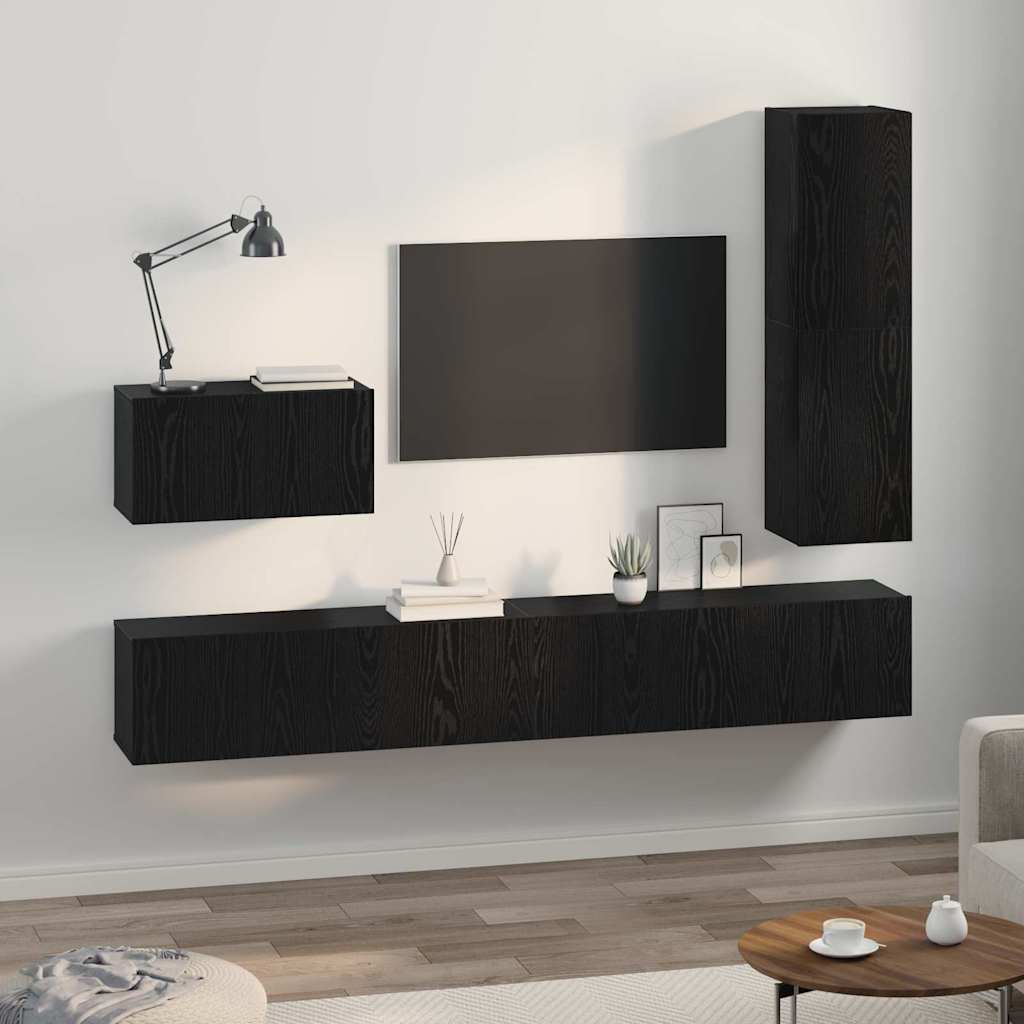 Set TV komoda s ladicama 4 pcs Crni hrast Konstruirano drvo