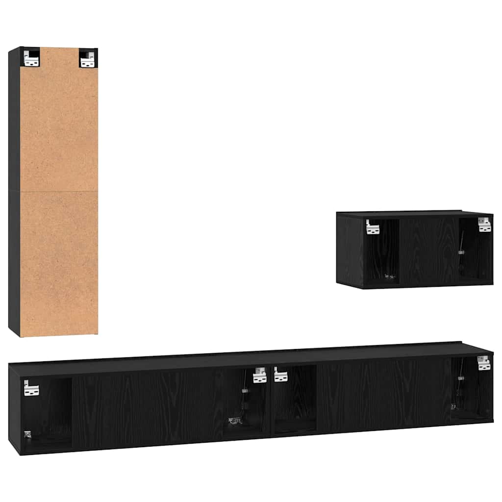 Set TV komoda s ladicama 4 pcs Crni hrast Konstruirano drvo
