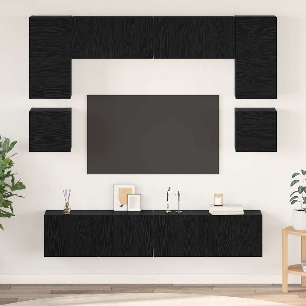 Set TV komoda Zidne 8 pcs Crni hrast Konstruirano drvo