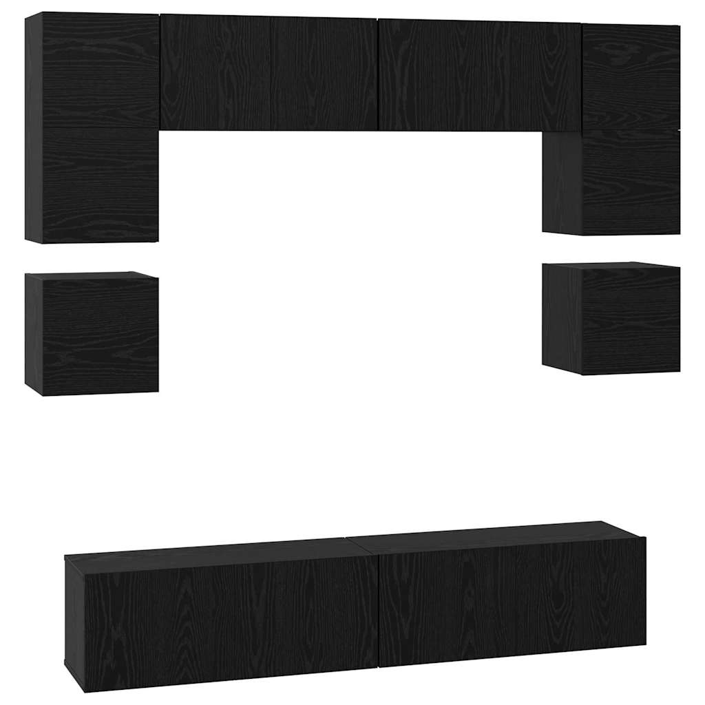 Set TV komoda Zidne 8 pcs Crni hrast Konstruirano drvo