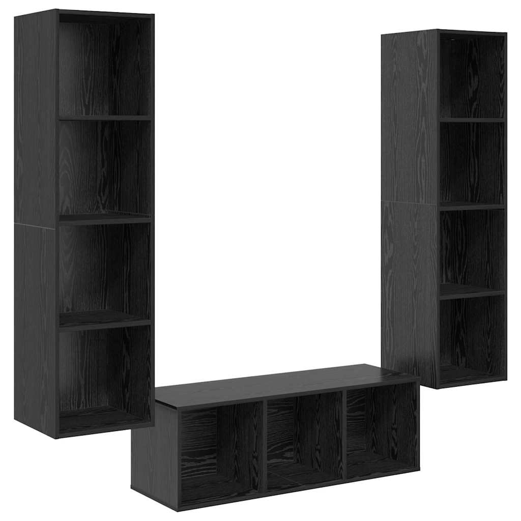 Set TV komoda 3 kom. Crni hrast Konstruirano drvo Crna 37 x 37 x 142,5 cm