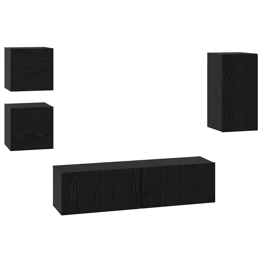 Set TV komoda Zidne 5 pcs Crni hrast Konstruirano drvo