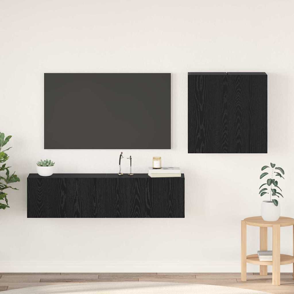 Set TV komoda Zidne Crni hrast Konstruirano drvo