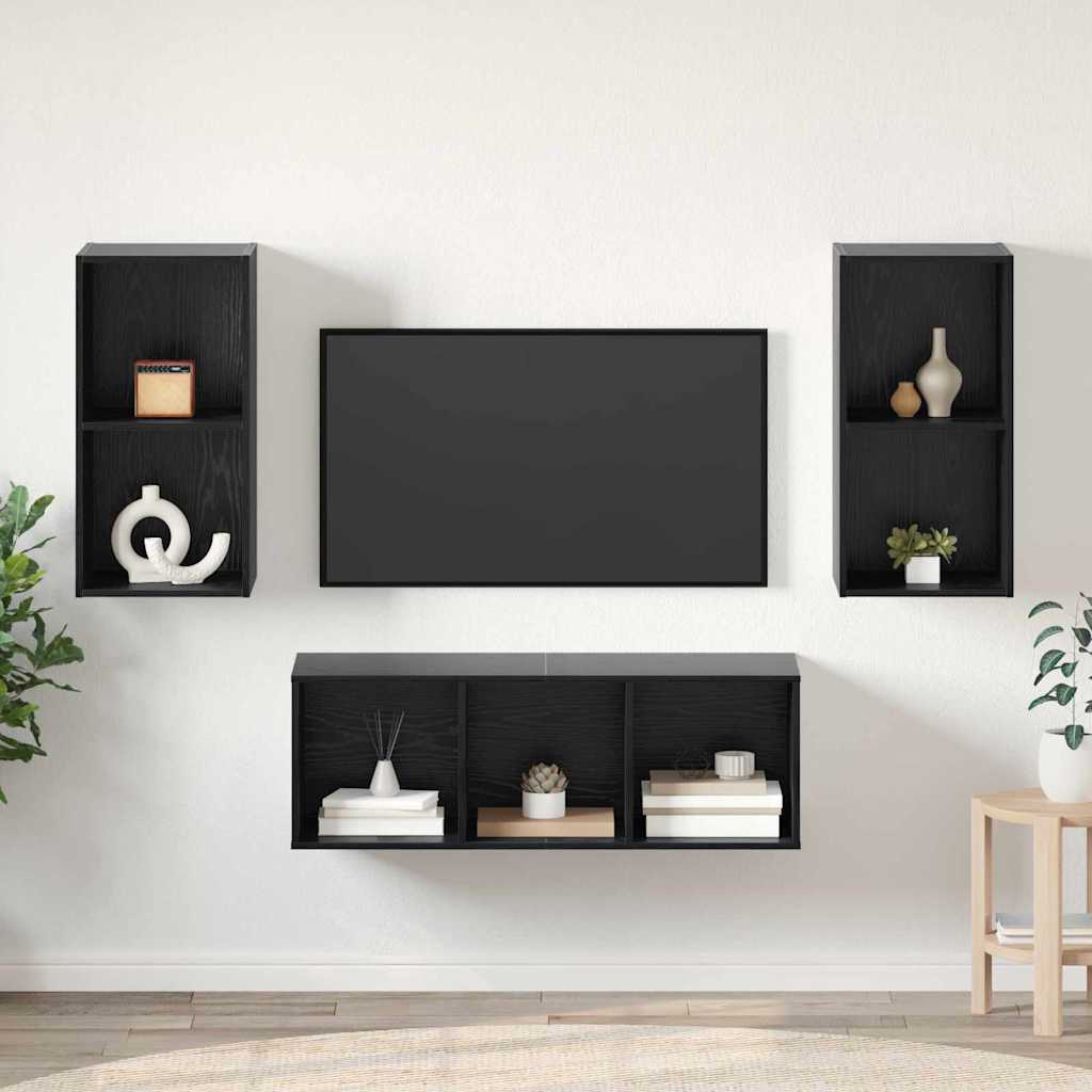 Set TV komoda Zidne 3 pcs Crni hrast Konstruirano drvo