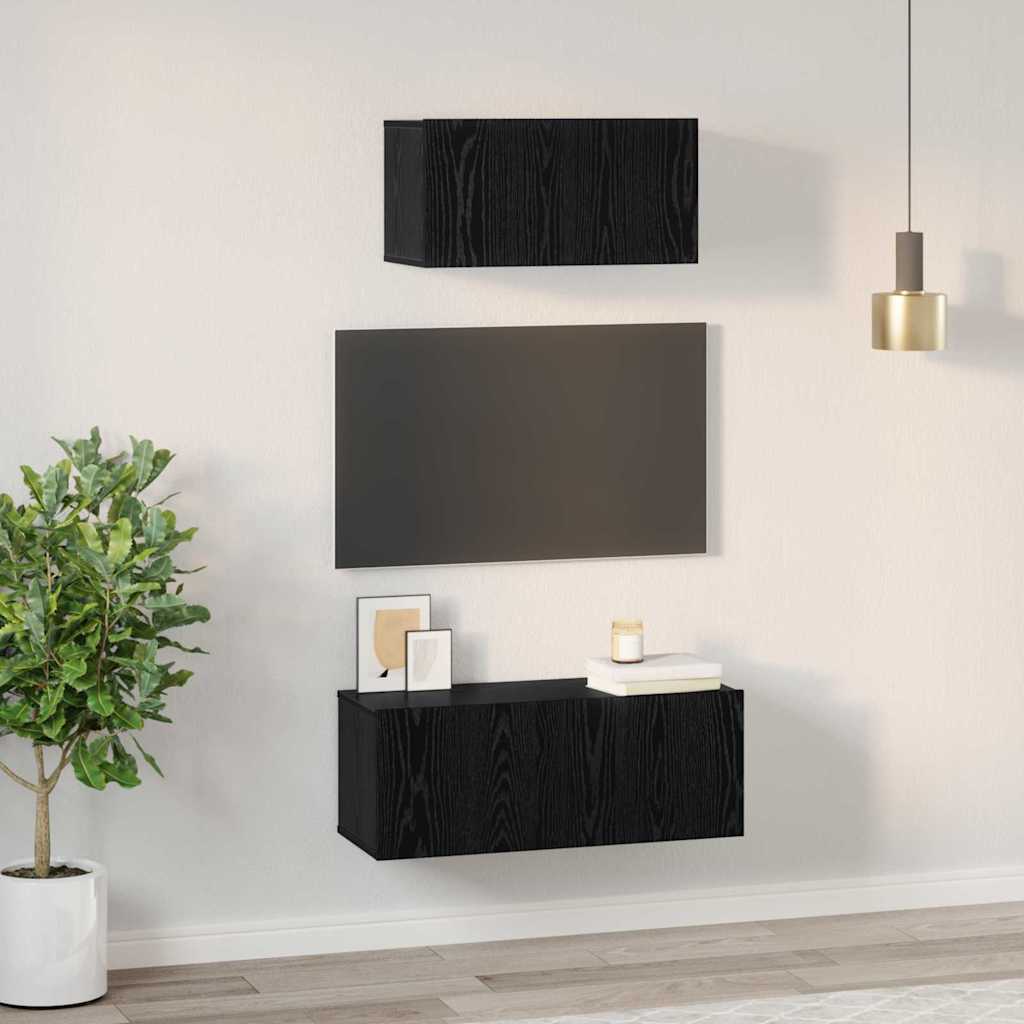 Set TV komoda Zidne 2 pcs Crni hrast Konstruirano drvo