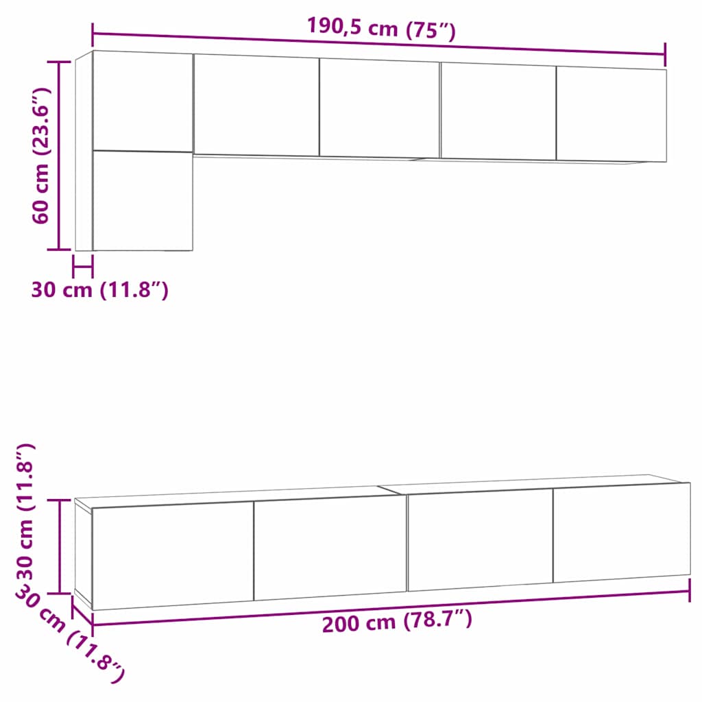 Set TV komoda Zidne 5 pcs Crni hrast Konstruirano drvo