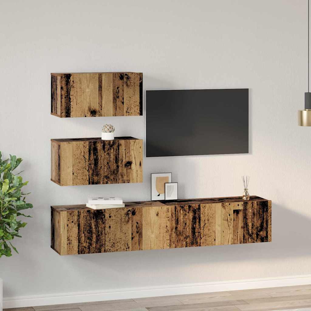 Set TV komoda Zidne 4 pcs Staro drvo Konstruirano drvo