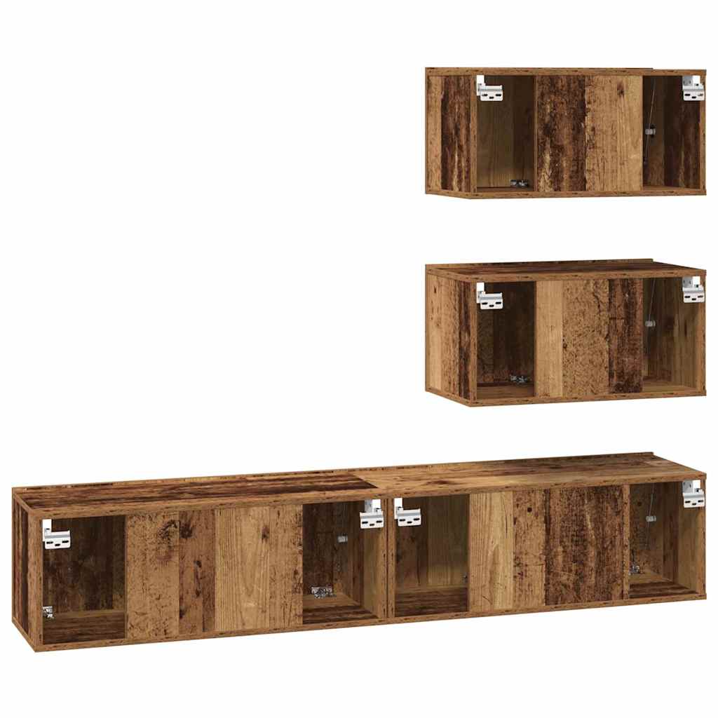 Set TV komoda Zidne 4 pcs Staro drvo Konstruirano drvo