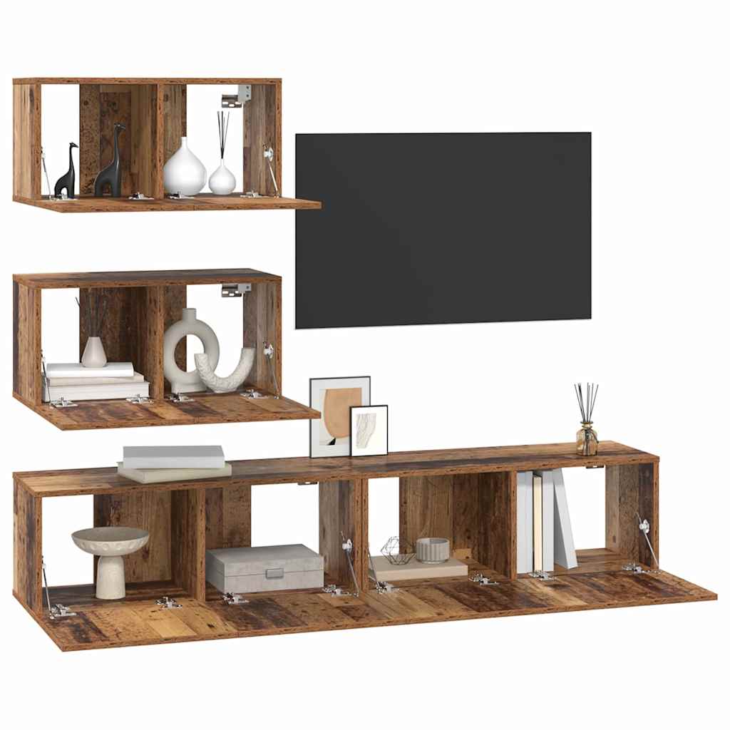 Set TV komoda Zidne 4 pcs Staro drvo Konstruirano drvo