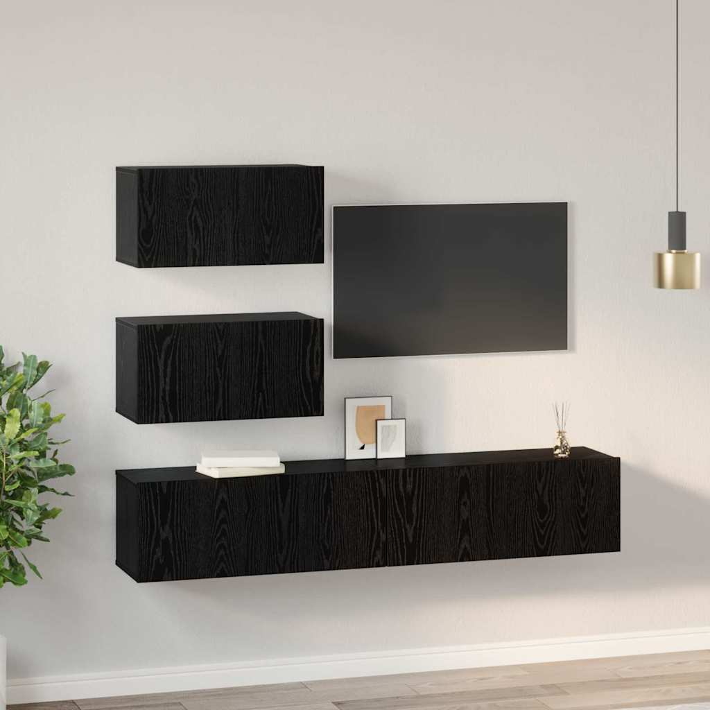 Set TV komoda Zidne 4 pcs Crni hrast Konstruirano drvo