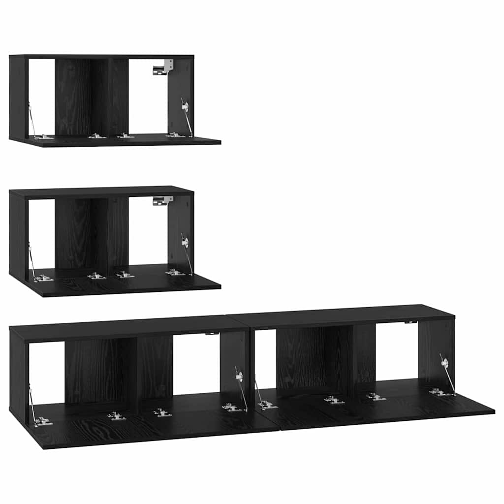 Set TV komoda Zidne 4 pcs Crni hrast Konstruirano drvo