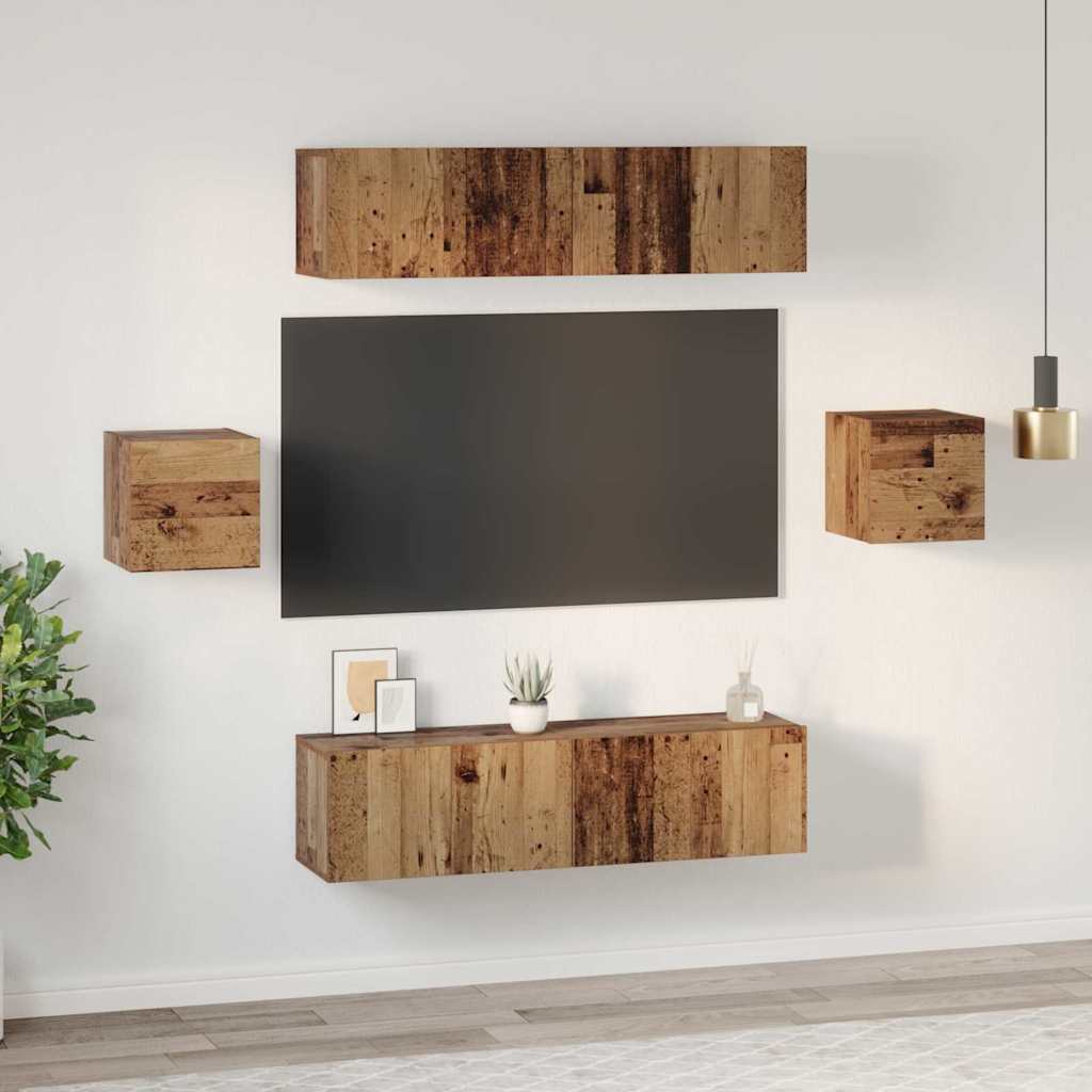 Set TV komoda Zidne 6 pcs Staro drvo Konstruirano drvo