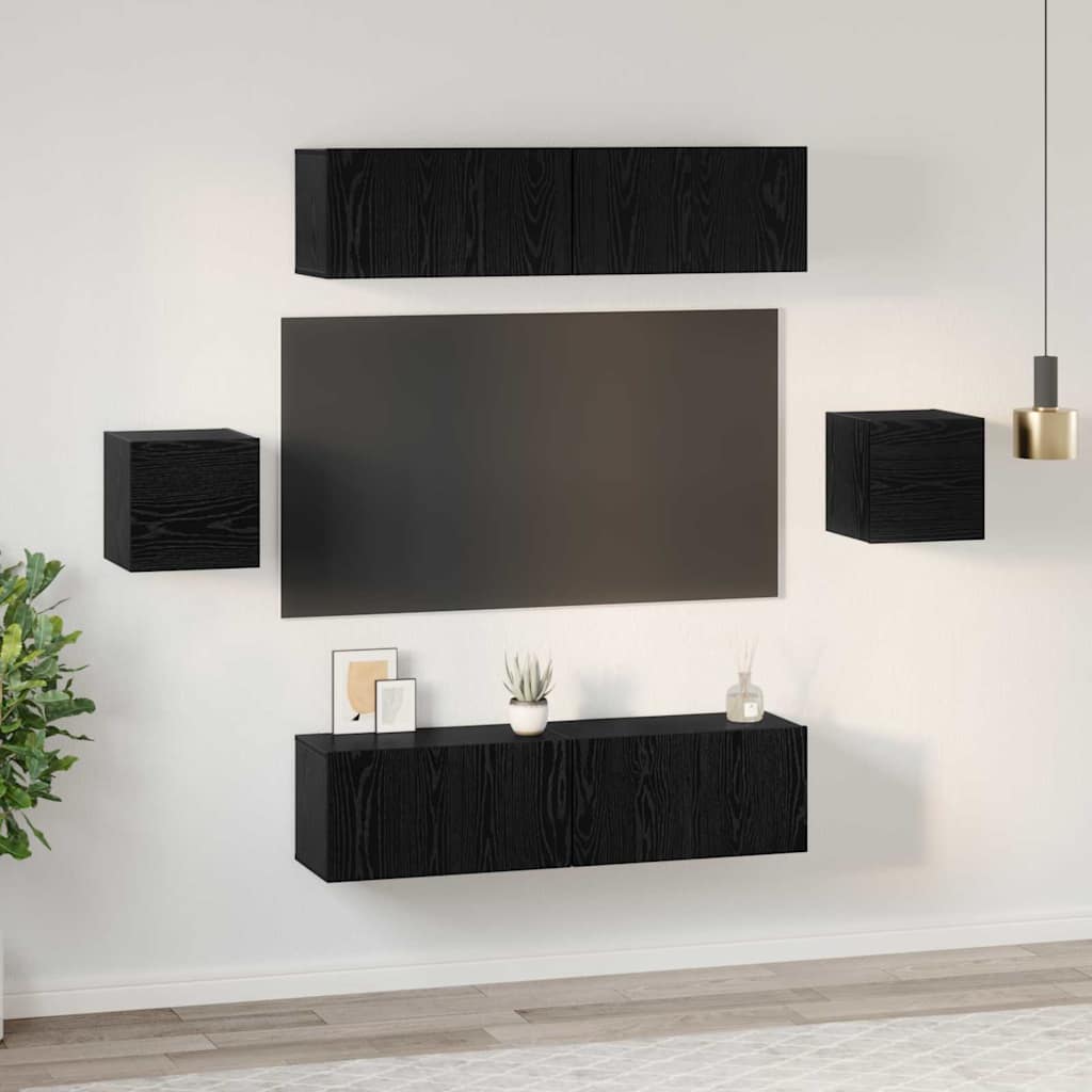 Set TV komoda Zidne 6 pcs Crni hrast Konstruirano drvo