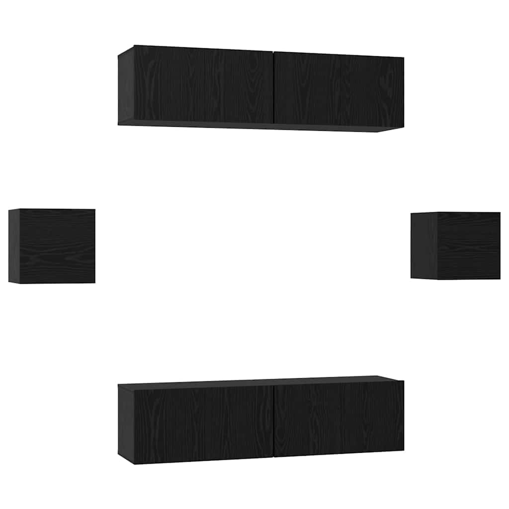 Set TV komoda Zidne 6 pcs Crni hrast Konstruirano drvo