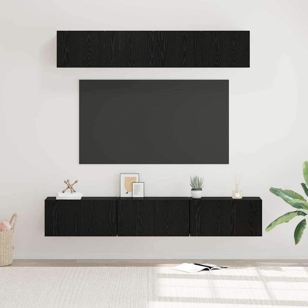 Set TV komoda Zidne 5 pcs Crni hrast Konstruirano drvo