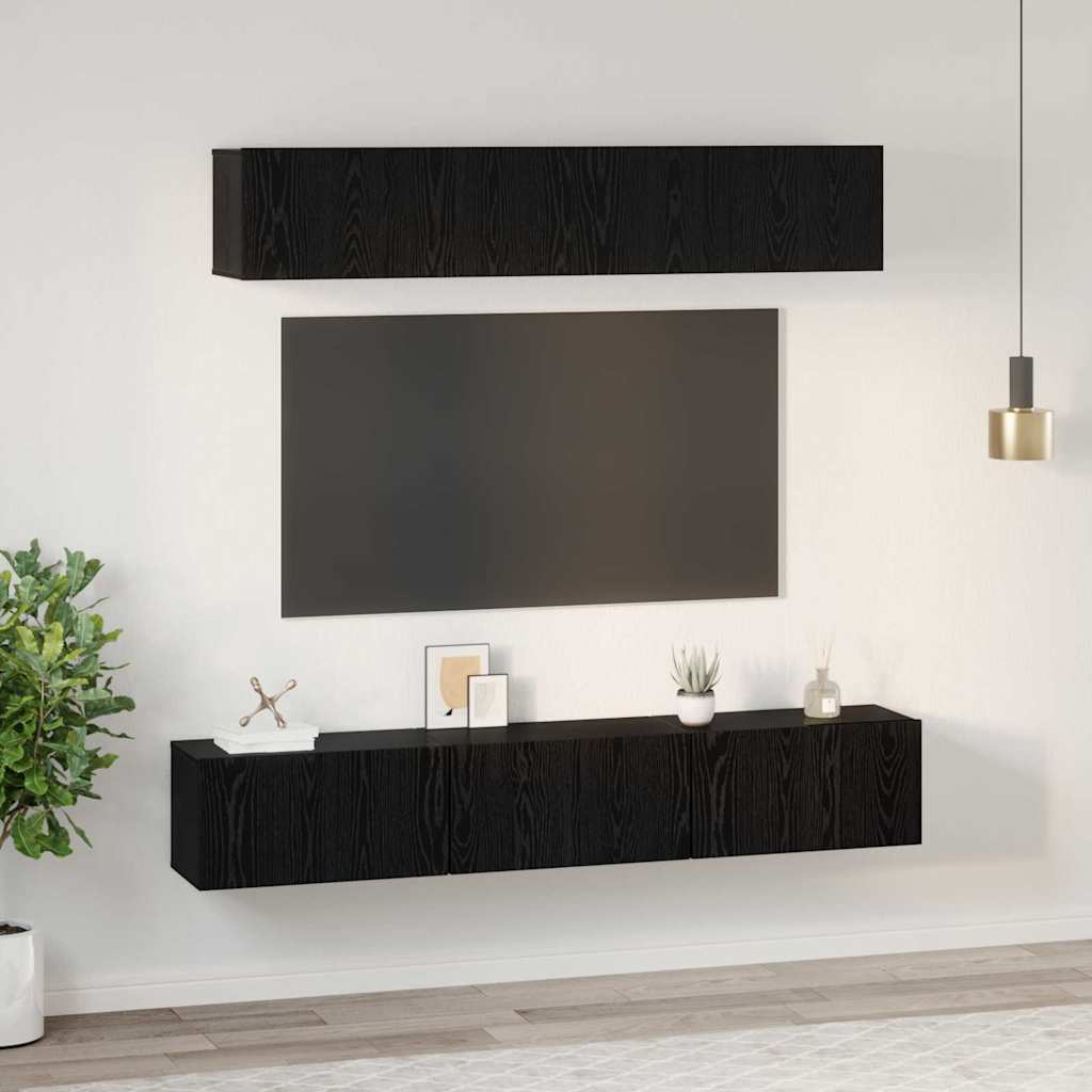 Set TV komoda Zidne 5 pcs Crni hrast Konstruirano drvo