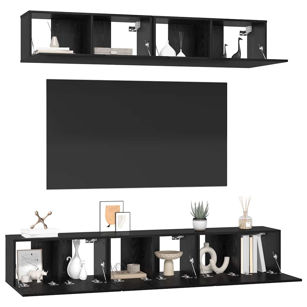 Set TV komoda Zidne 5 pcs Crni hrast Konstruirano drvo