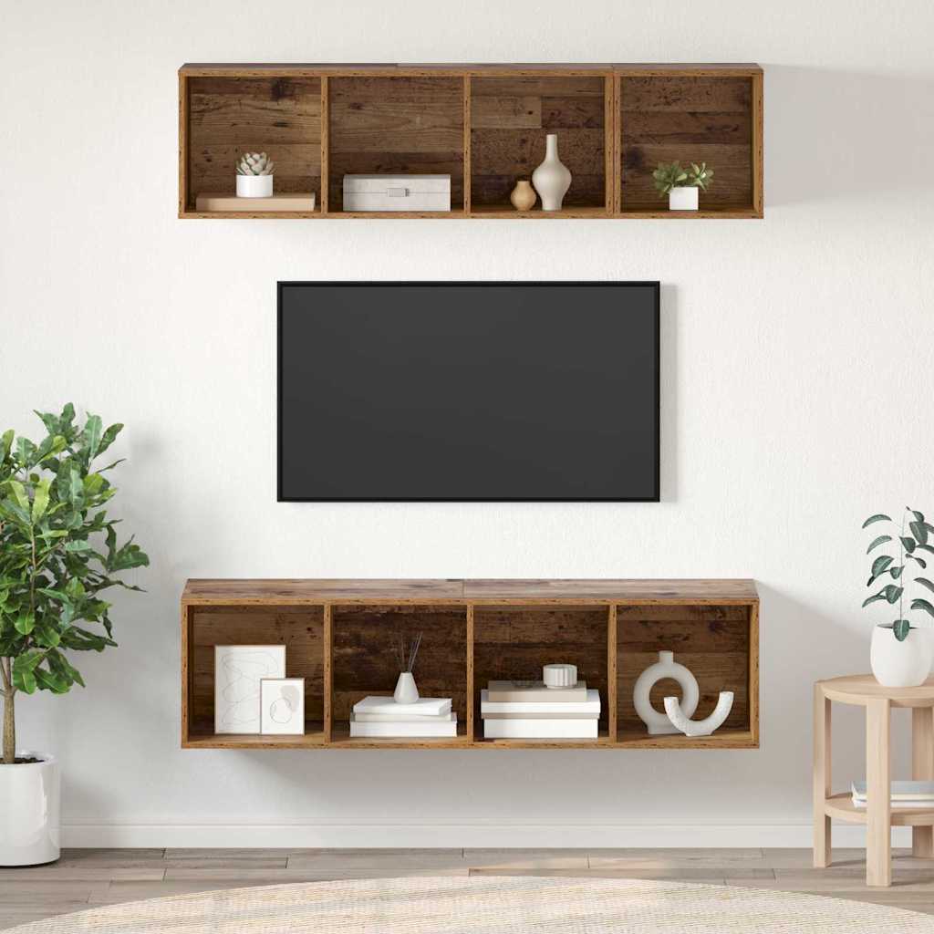 Set TV komoda 3 kom. Staro drvo Konstruirano drvo Smeđa 37 x 37 x 107 cm