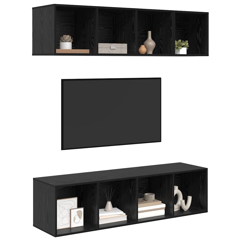 Set TV komoda Zidne 3 pcs Crni hrast Konstruirano drvo