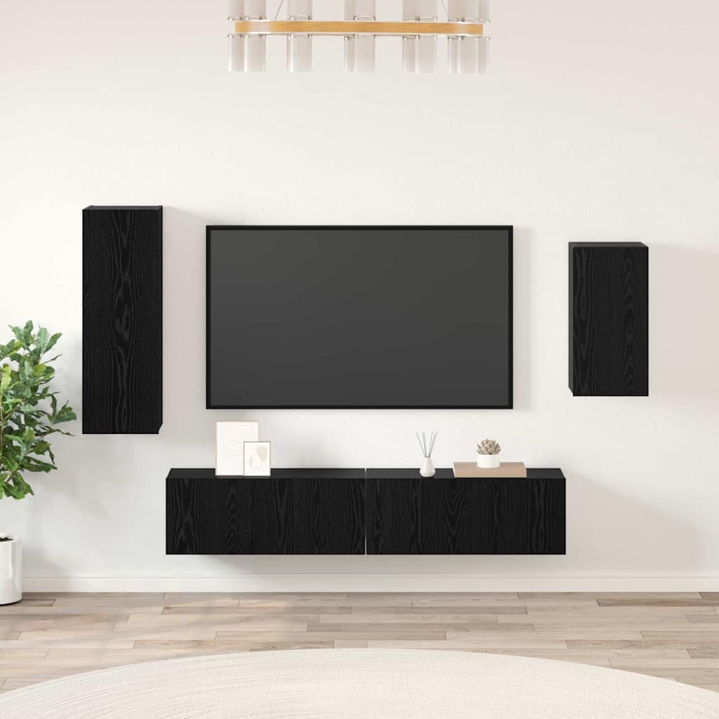 Set TV komoda 4 kom. Crni hrast Konstruirano drvo Crna 30,5 x 30 x 90 cm