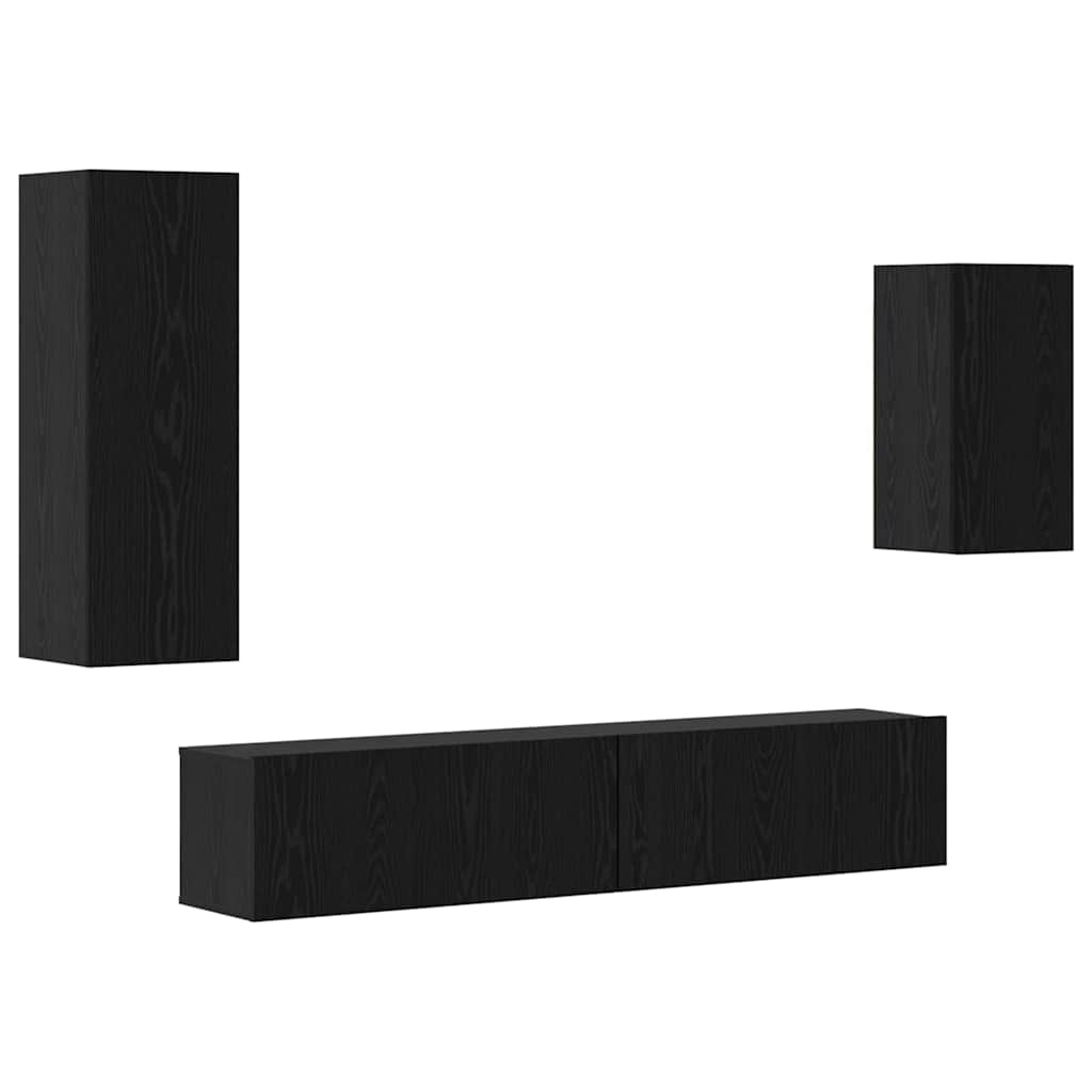 Set TV komoda Zidne 4 pcs Crni hrast Konstruirano drvo