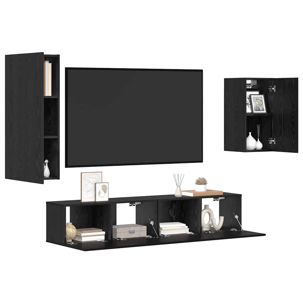 Set TV komoda Zidne 4 pcs Crni hrast Konstruirano drvo
