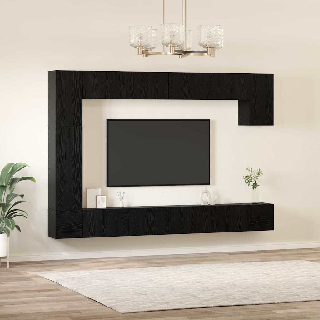 Set TV komoda Zidne 9 pcs Crni hrast Konstruirano drvo