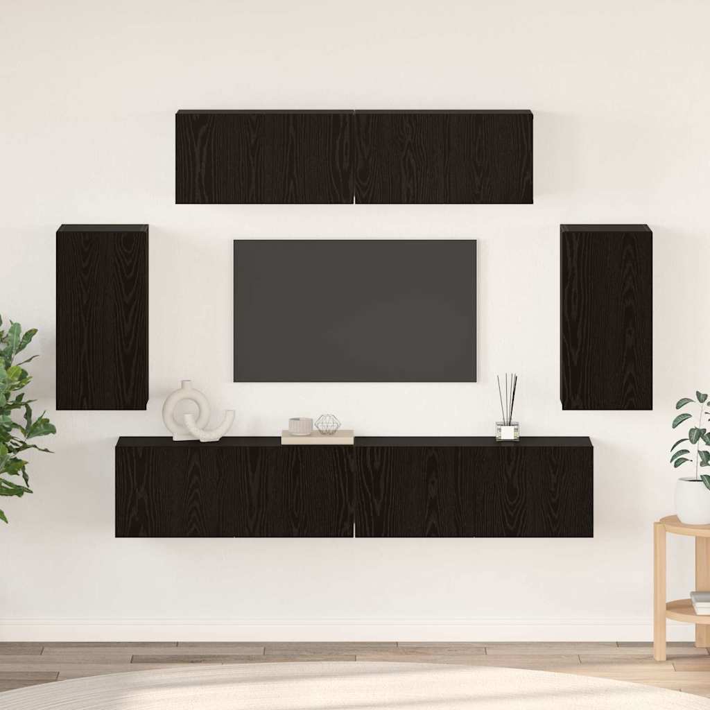 Set TV komoda Zidne 6 pcs Crni hrast Konstruirano drvo