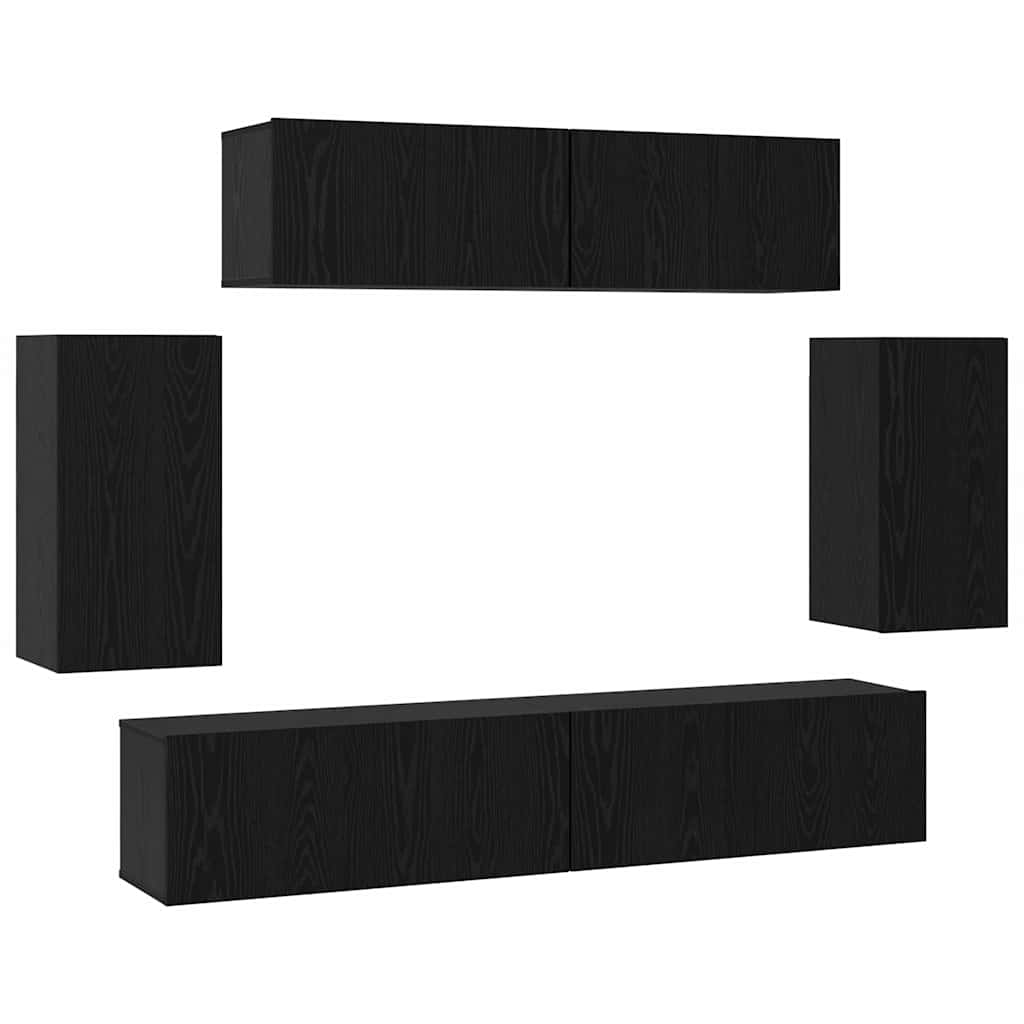 Set TV komoda Zidne 6 pcs Crni hrast Konstruirano drvo