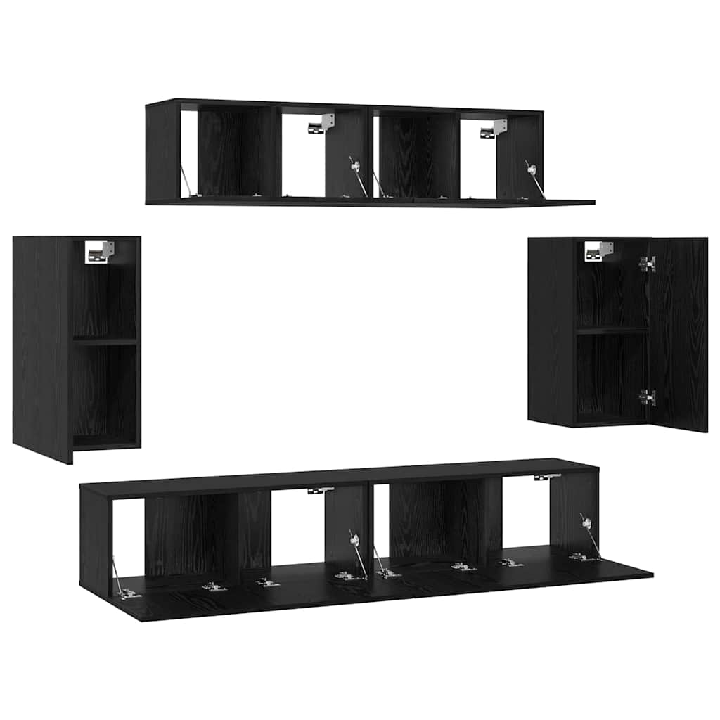 Set TV komoda Zidne 6 pcs Crni hrast Konstruirano drvo