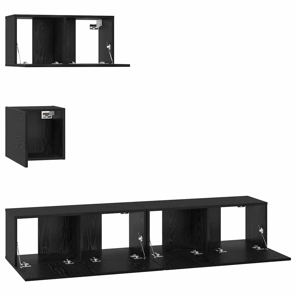 Set TV komoda Zidne 4 pcs Crni hrast Konstruirano drvo