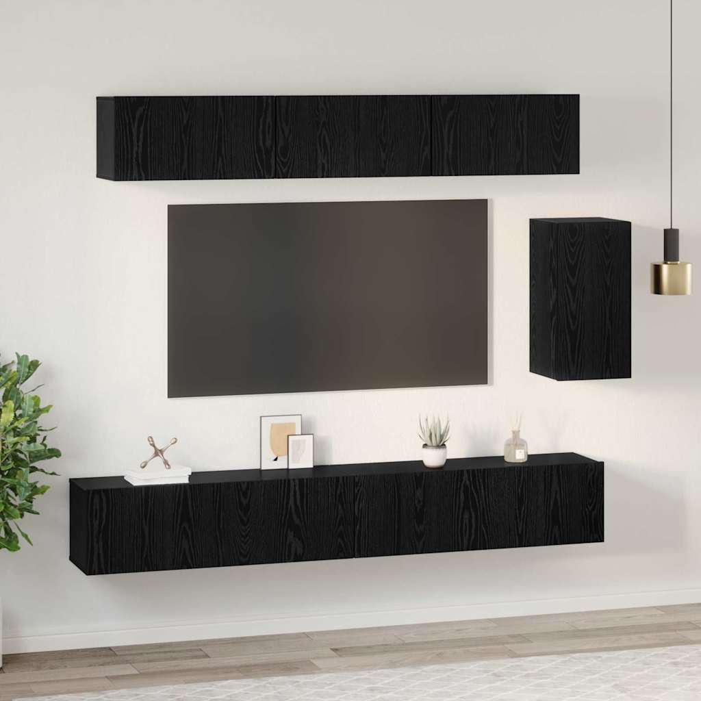 Set TV komoda s ladicama 6 pcs Crni hrast Konstruirano drvo