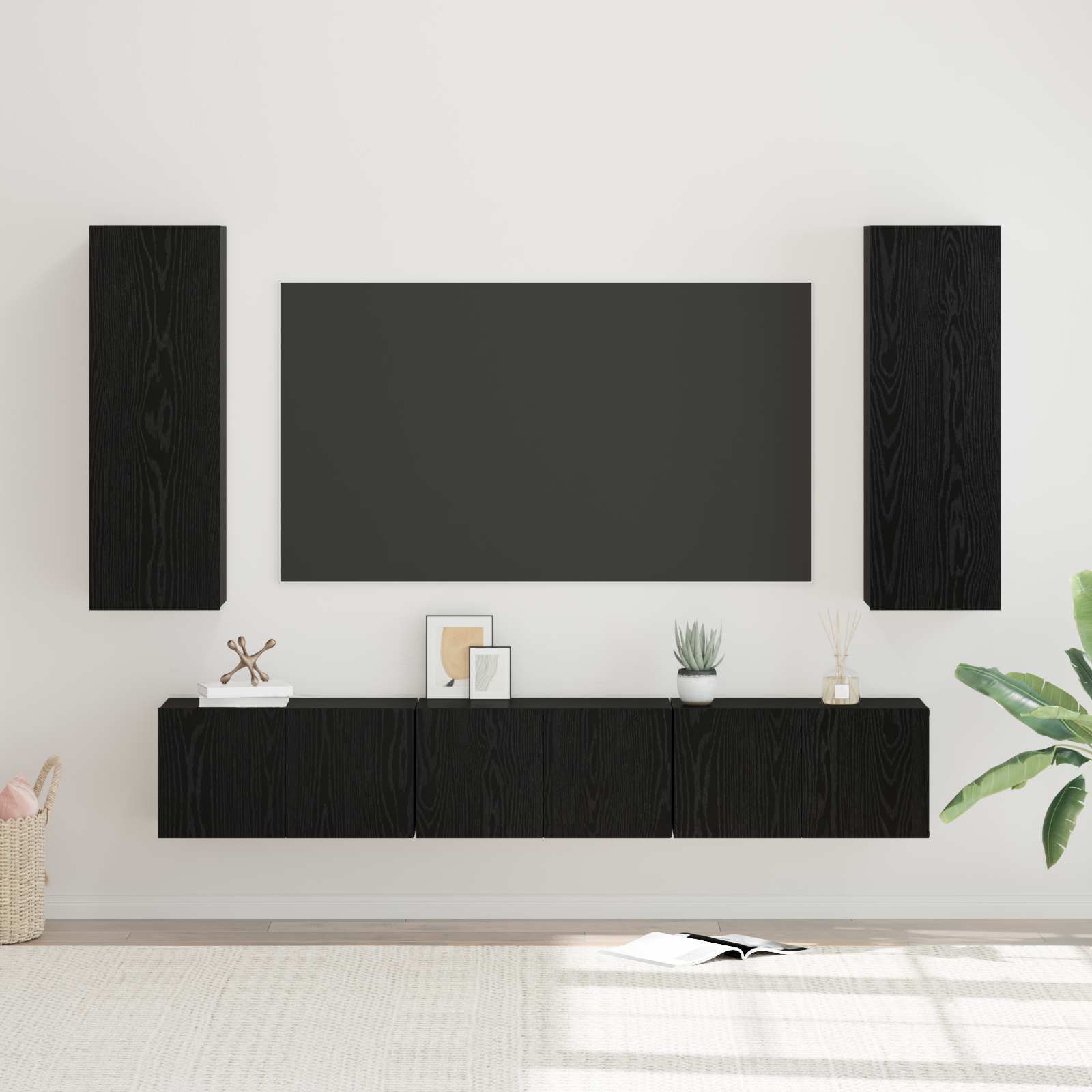 Set TV komoda Zidne 5 pcs Crni hrast Konstruirano drvo