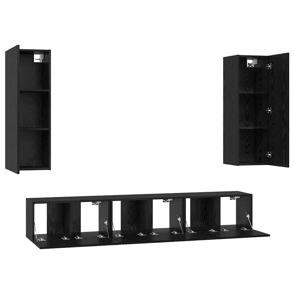 Set TV komoda Zidne 5 pcs Crni hrast Konstruirano drvo