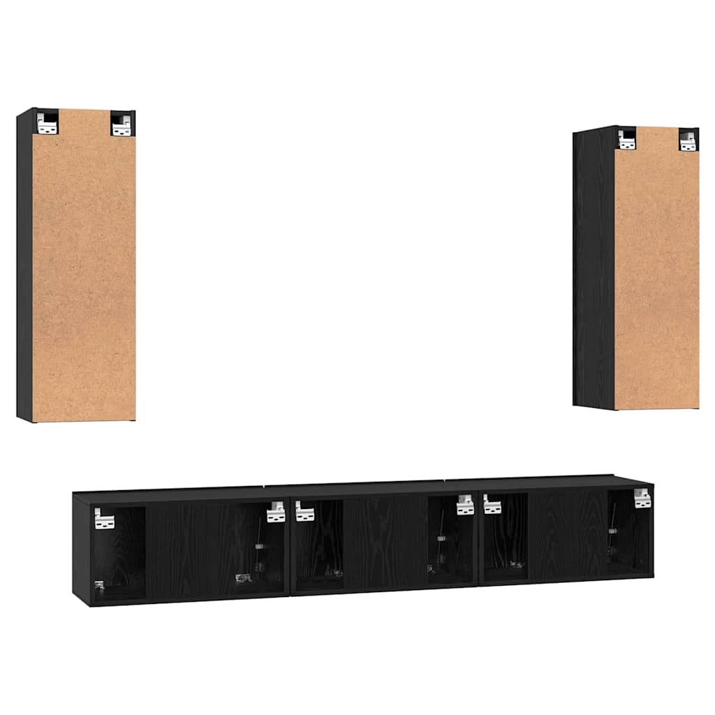 Set TV komoda Zidne 5 pcs Crni hrast Konstruirano drvo