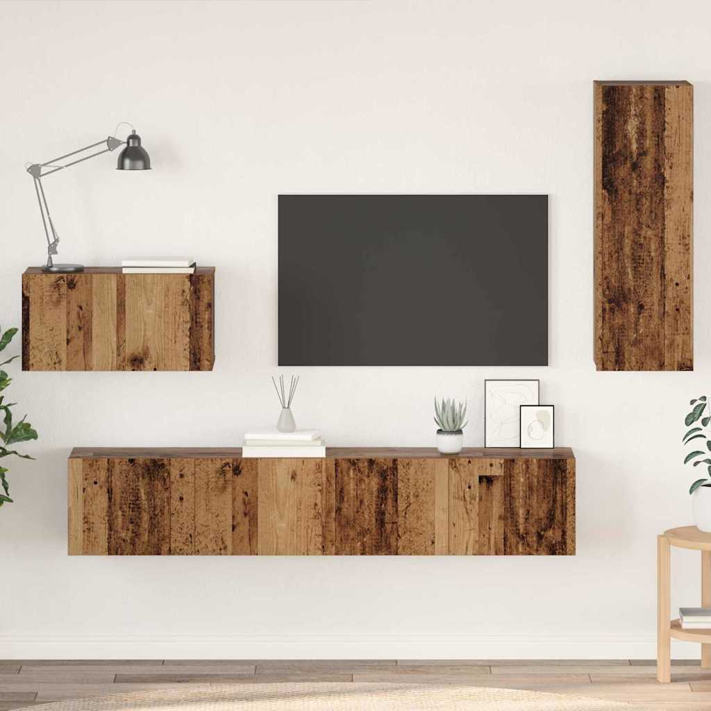TV Kabinet za Zid Zidne 4 pcs Staro drvo Konstruirano drvo