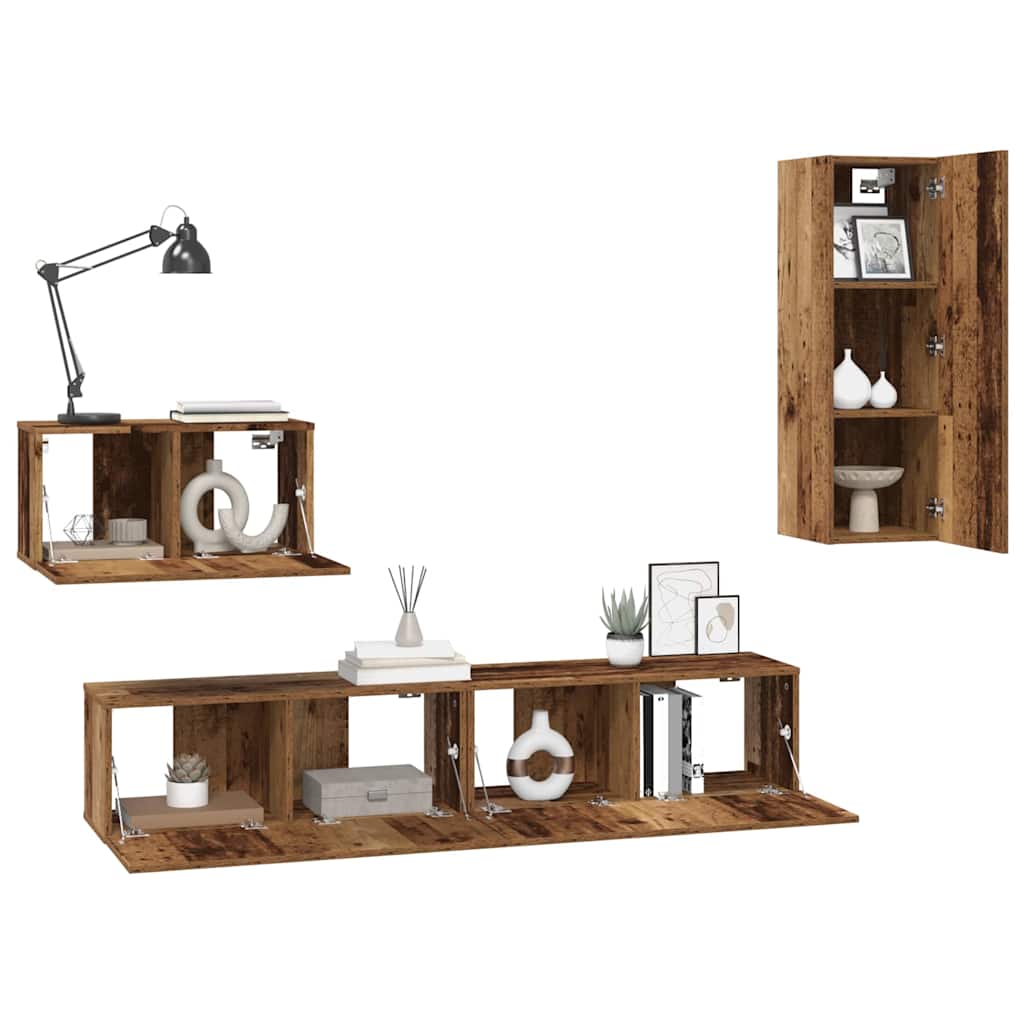TV Kabinet za Zid Zidne 4 pcs Staro drvo Konstruirano drvo