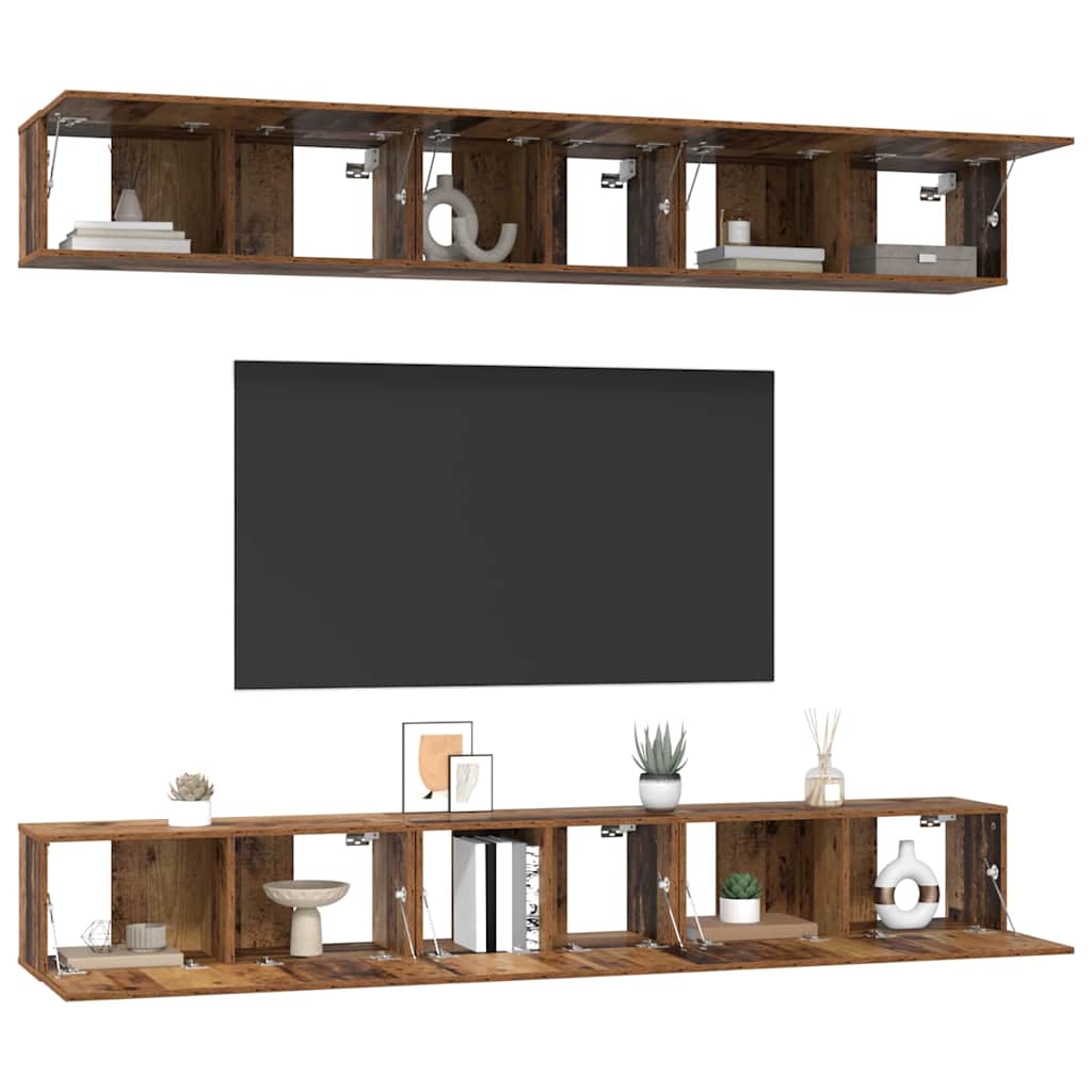 Set TV komoda Zidne 6 pcs Staro drvo Konstruirano drvo