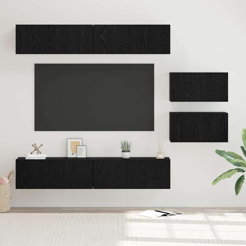 Set TV komoda Zidne 6 pcs Crni hrast Konstruirano drvo
