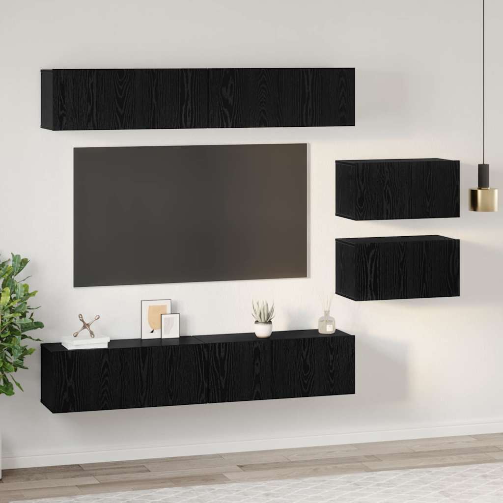 Set TV komoda Zidne 6 pcs Crni hrast Konstruirano drvo