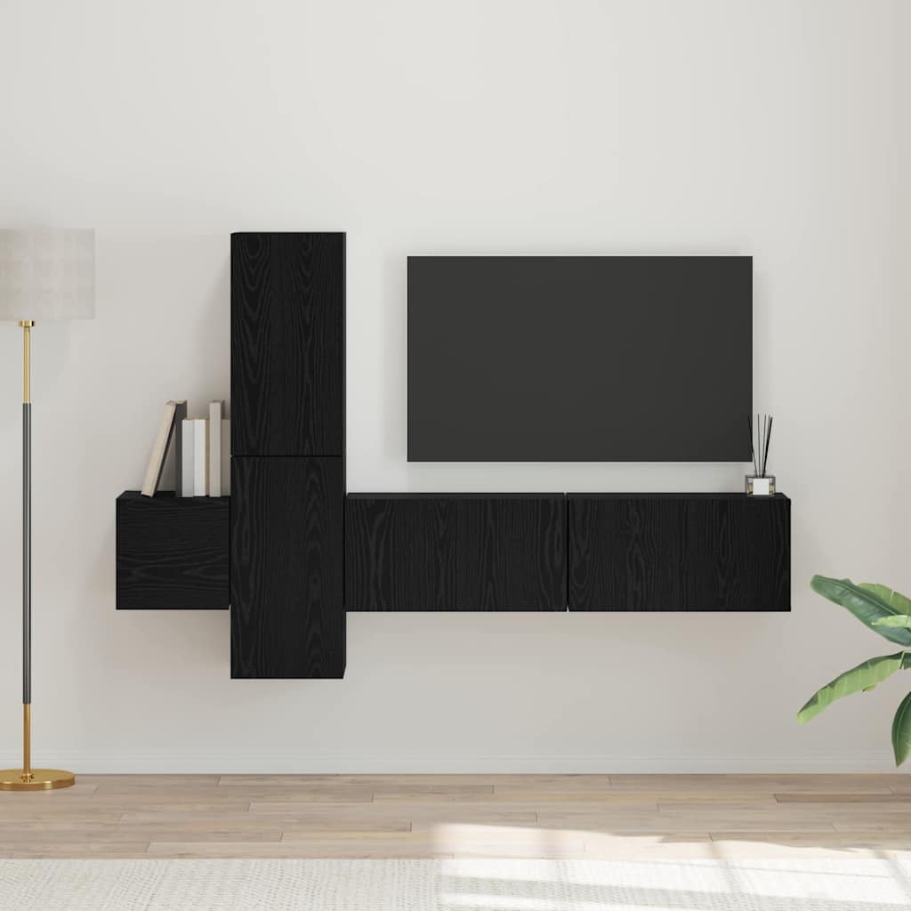 Set TV komoda Zidne 5 pcs Crni hrast Konstruirano drvo