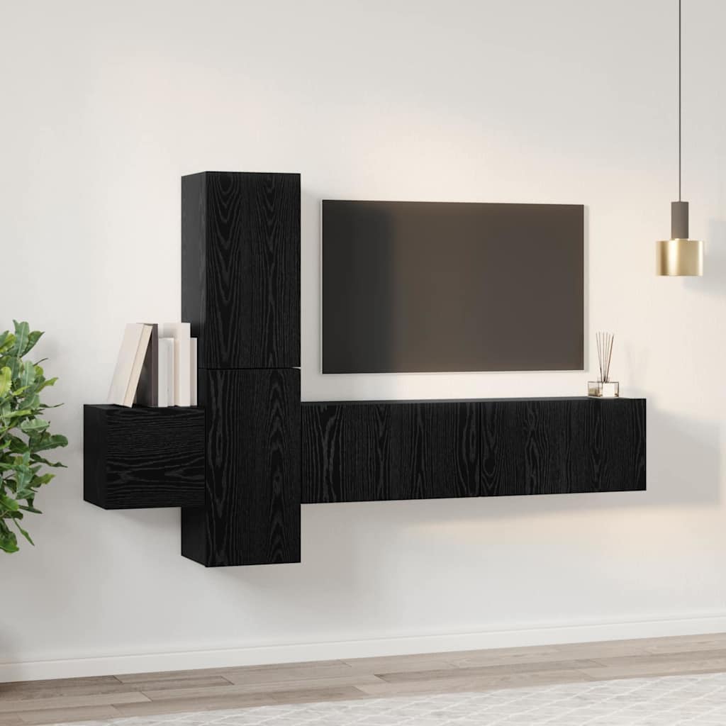 Set TV komoda Zidne 5 pcs Crni hrast Konstruirano drvo