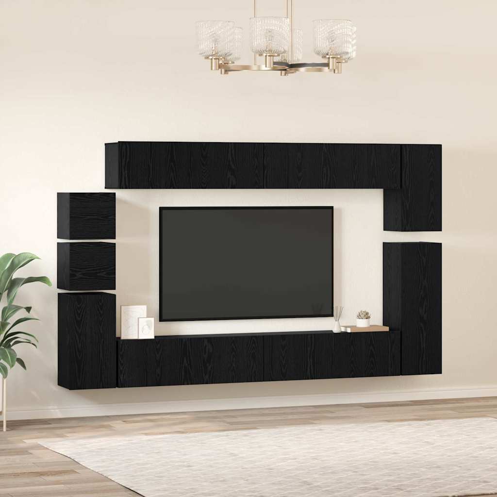 Set TV komoda Zidne 9 pcs Crni hrast Konstruirano drvo