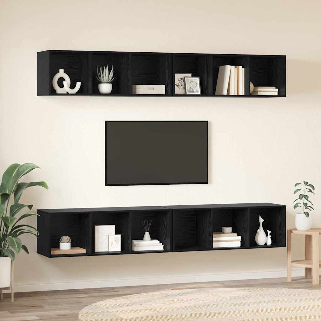 Set TV komoda Zidne 4 pcs Crni hrast 37 x 37 x 107 cm