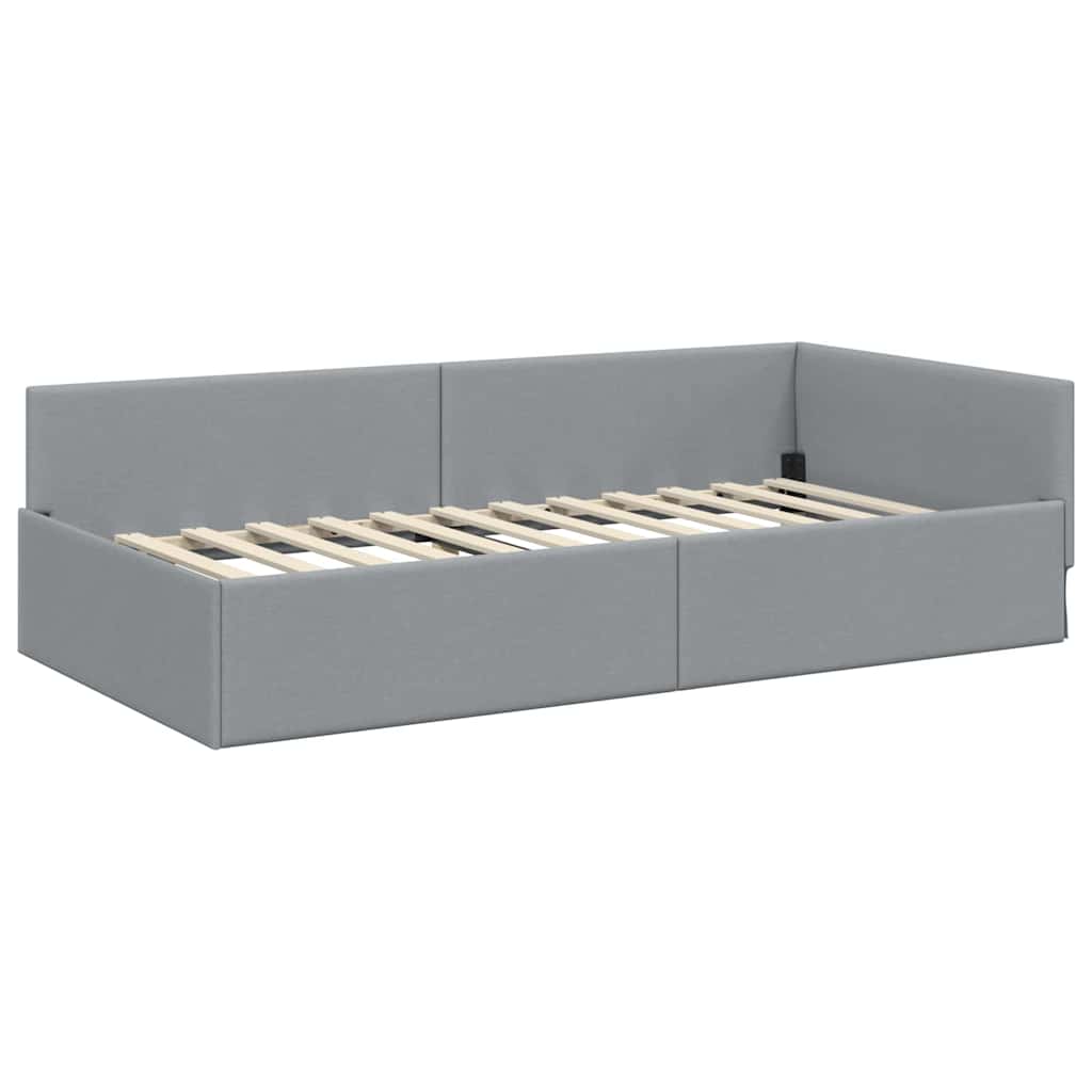 Kutni okvir kreveta Svijetlo siva 90 cm x 190 cm tkanina