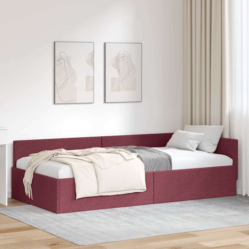 Kutni okvir kreveta Vinska crvena 90 cm x 190 cm tkanina